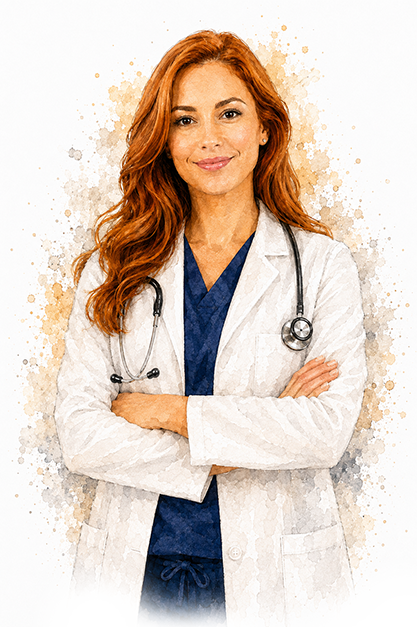 Physician in a white coat with arms crossed